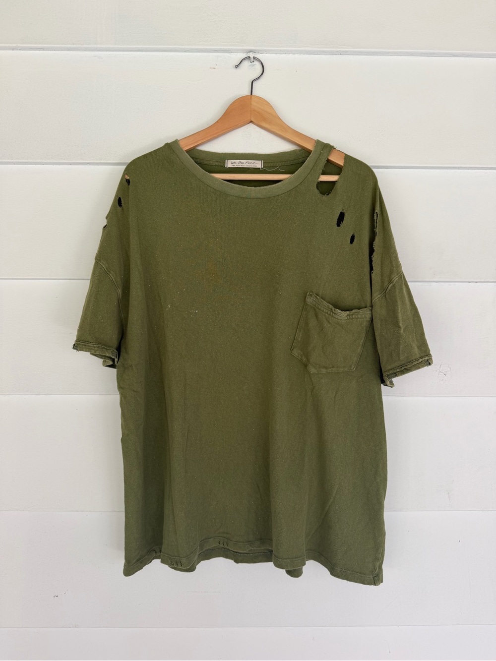 We The Free Olive Distressed Pocket Tee